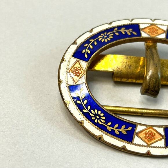Vintage Champleve' Floral Enamel Brass Belt Buckle c 1920's - Picture 2 of 10